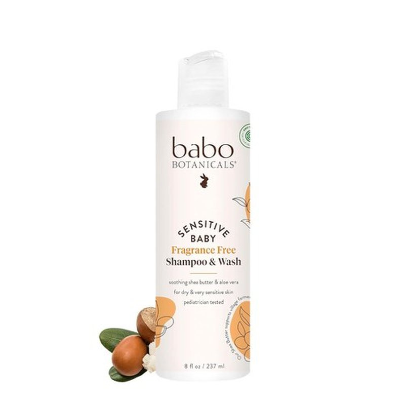 Babo Botanicals 2-in-1 Shampoo & Wash - Fragrance-Free, EWG Verified - Shea Butter & Aloe Vera - For Babies & Kids