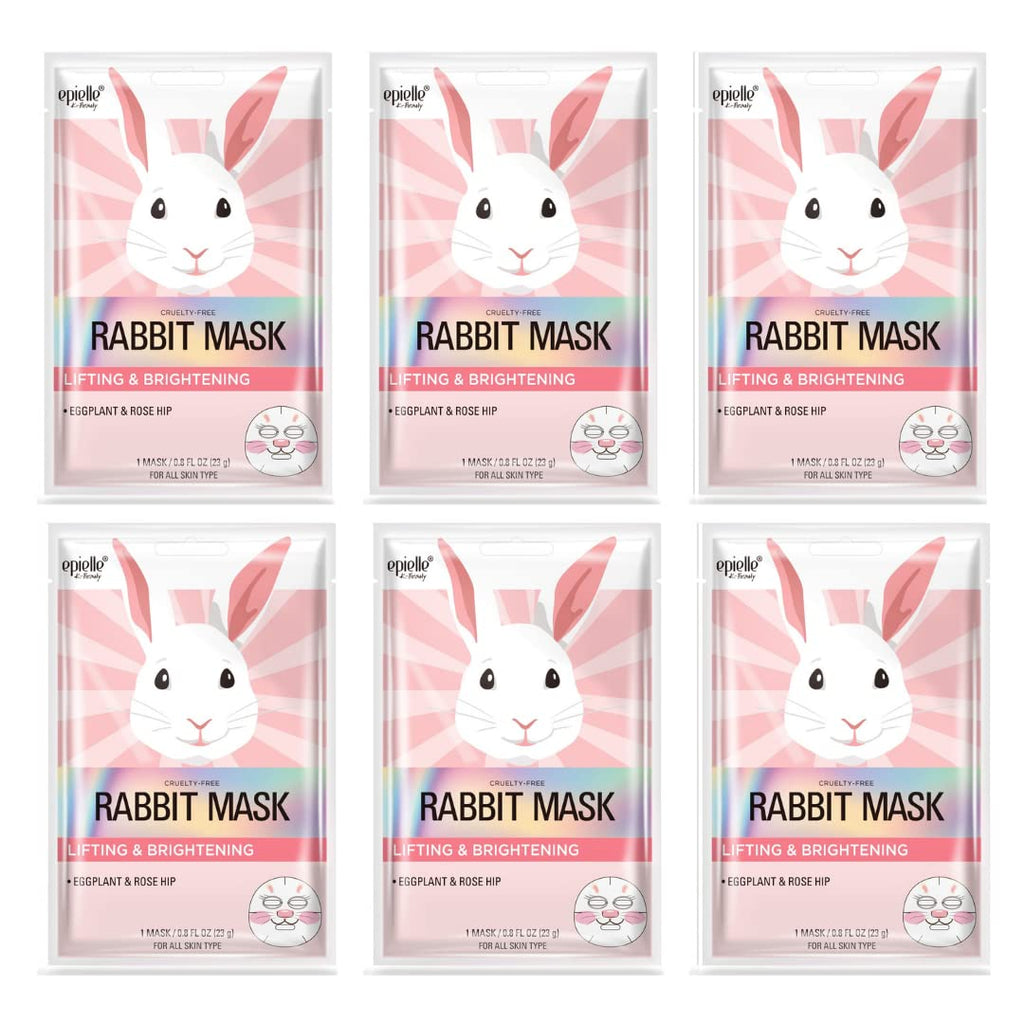 Epielle Character Face Mask Rabbit 6 Pack, Fun & Effective Korean Skin Care, Spa Party Favors, Birthday Gifts for Women, Self Care Gifts