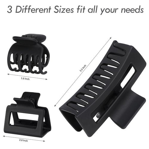 CHANDAT 3 Style Hair Claw Clips 9 pcs Medium Claw Clips Hair Clips for Women Rectangle Claw for Thick Hair Square Hair Clips for Thin Hair Accessories for Women (Black)
