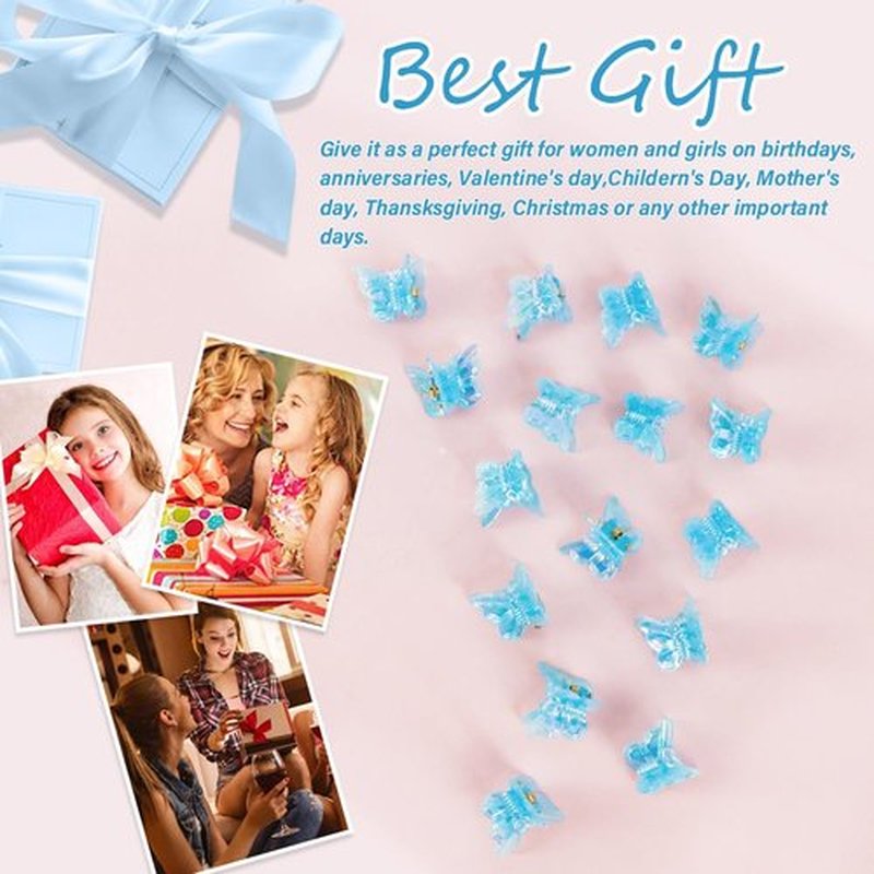 Ahoney 60PCS Mini Butterfly Hair Clips for Hair with Box Glitter 90s Y2k Hair Accessories for Girls Women (Blue)