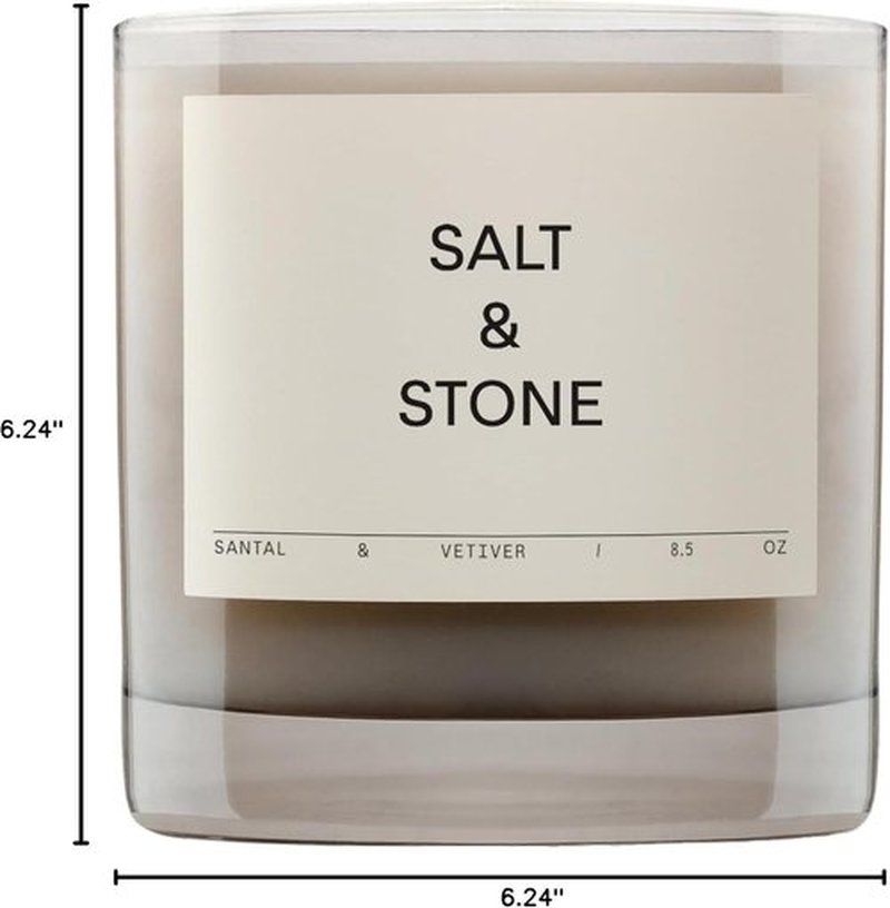 Salt & Stone Scented Candle - Hand-Poured Coconut & Soy Blend | Aromatic Santal & Vetiver | 8.5 oz, 50 Hour Burn Time