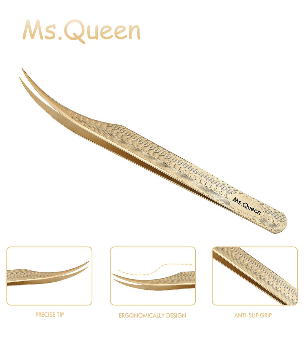 Ms.Queen Lash Extension Tweezers-Dolphin Shape Tip Isolation Tweezers for Classic Volume Eyelash Extensions,Dolphin