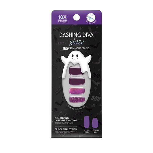 Dashing Diva Glaze Nail Strip Set - Amethysta - Long Lasting, Chip Resistant, Semi-Cured Gel Nail Strips - Halloween Gel Set - 4-Piece Manicure Kit with 32 Strips