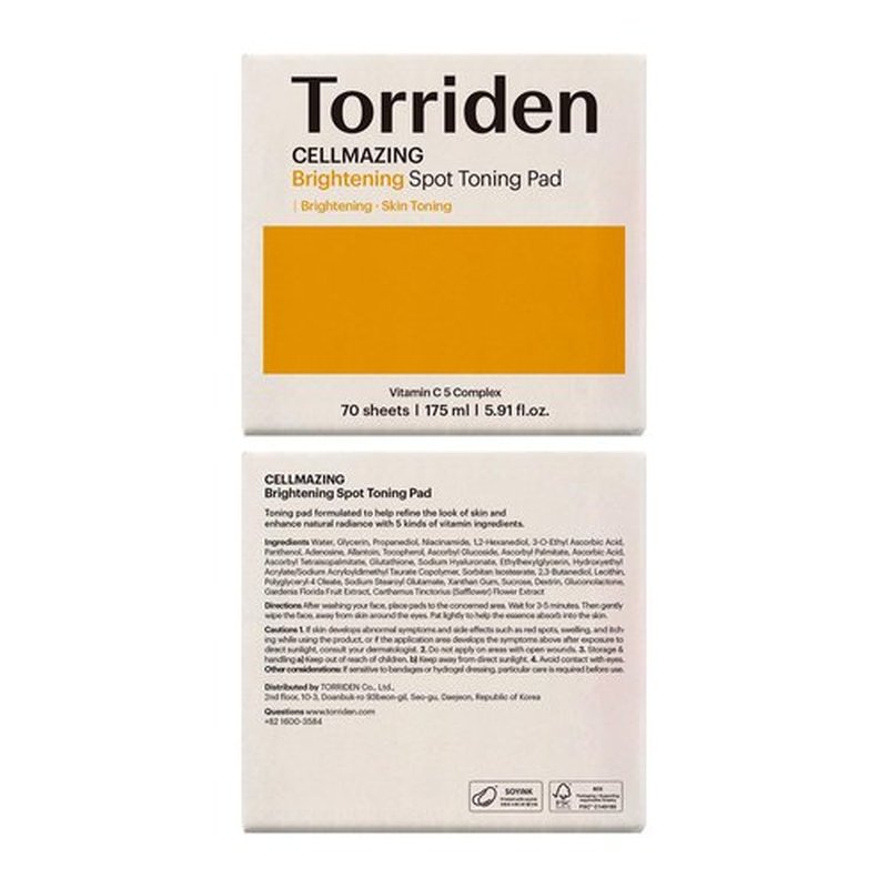 Torriden CELLMAZING Vita C Toning Pad (70 Pads) | Daily Exfoliating & Radiance Pads for Smooth, Even-Looking Skin |5D Vitamin C, Niacinamide, Glutathione Liposome, PHA | Korean Skincare