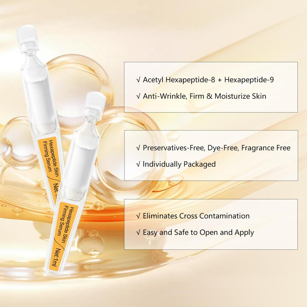 BACHERI Skin Firming Serum with Acetyl Hexapeptide-8, Hexapeptide-9, Carnosine - Moisturizing, Hydrating and Antioxidant Peptide Serum for Fine Lines, 30 Pcs/Box Ampoules