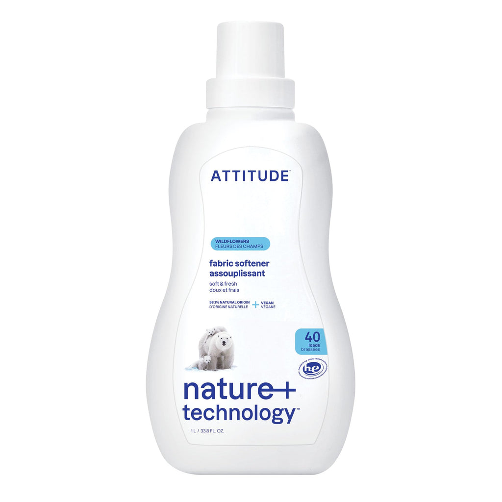 ATTITUDE Liquid Fabric Softener, Plant-Based & Vegan, HE Compatible, Naturally Derived, Wildflowers Scent, 40 Loads, 33.8 Fl Oz