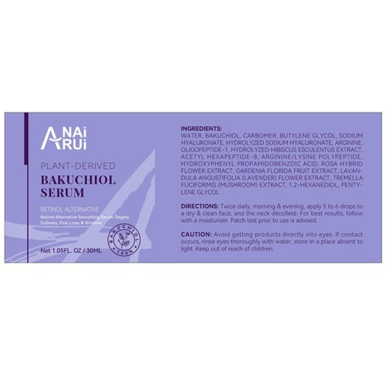 ANAI RUI Bakuchiol Face Serum for Face, Bakuchiol Retinol Alternative Serum,Smoothing Serum with Hyaluronic Acid & Peptide Sensitive Skin Serum, Anti Aging & Wrinkle Serum, 1Fl.Oz