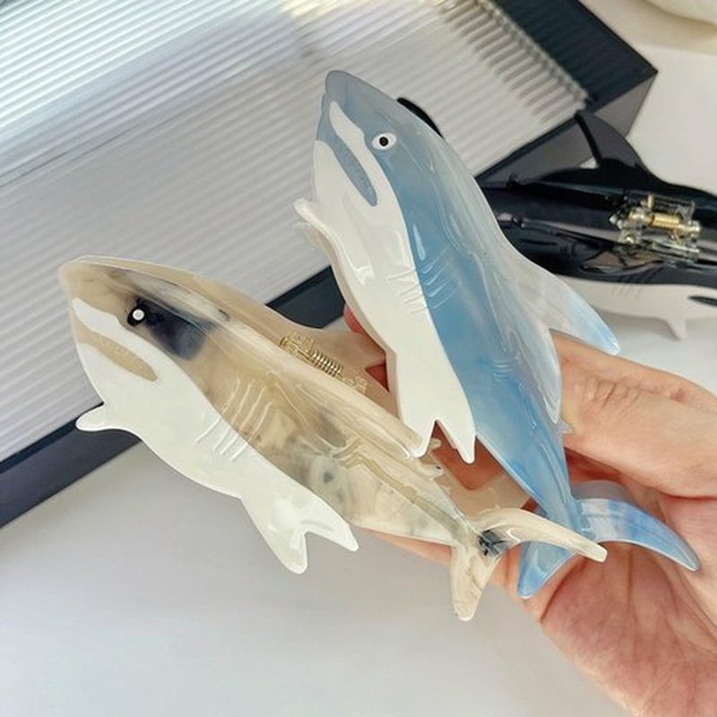 OMG Decor Novelty Big White Shark Hair Clip,Acetate Hair Claw,Small Hair Clips for Women,Grey