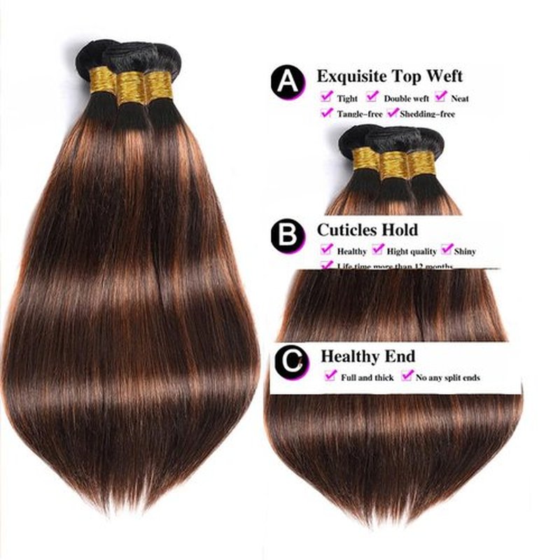 14 16 18 inch Brown Bundles With Highlight Human Hair P4/30 Straight Bundles Soft And Healthy Unprocessed Remy Hair Highlight Light Chocolate Straight Bundles Hair Weave