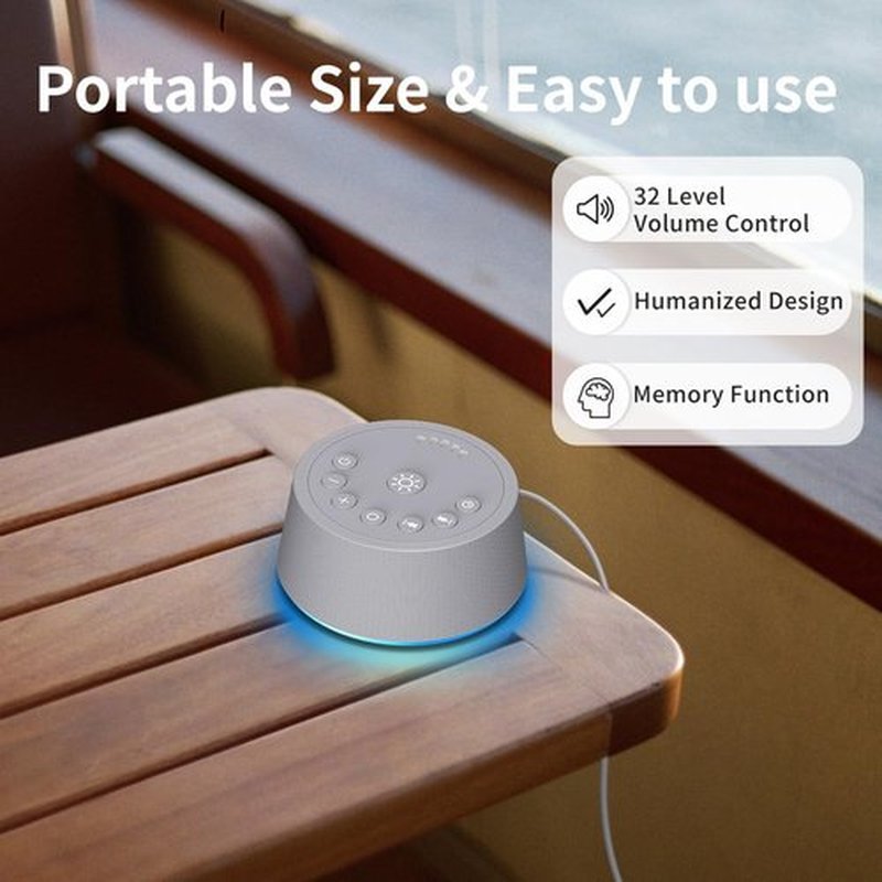 SoundLegend Sleep White Noise Machine - 32 Volume Levels, 30 Soothing Sounds, 12 Color Lights, Compact Design