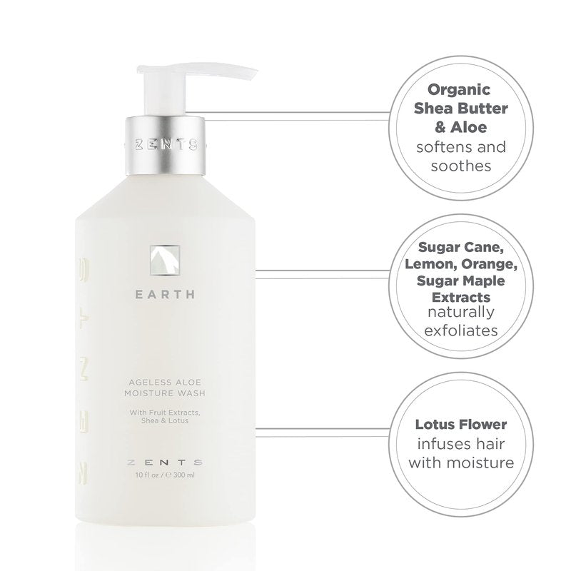 Zents Hand & Body Wash (Travel Size - Earth Fragrance) | Hydrating Anti-Aging Cleanser with Organic Shea Butter & Aloe for Dry Skin | Gentle & Nourishing | 1 fl oz | TSA Approved