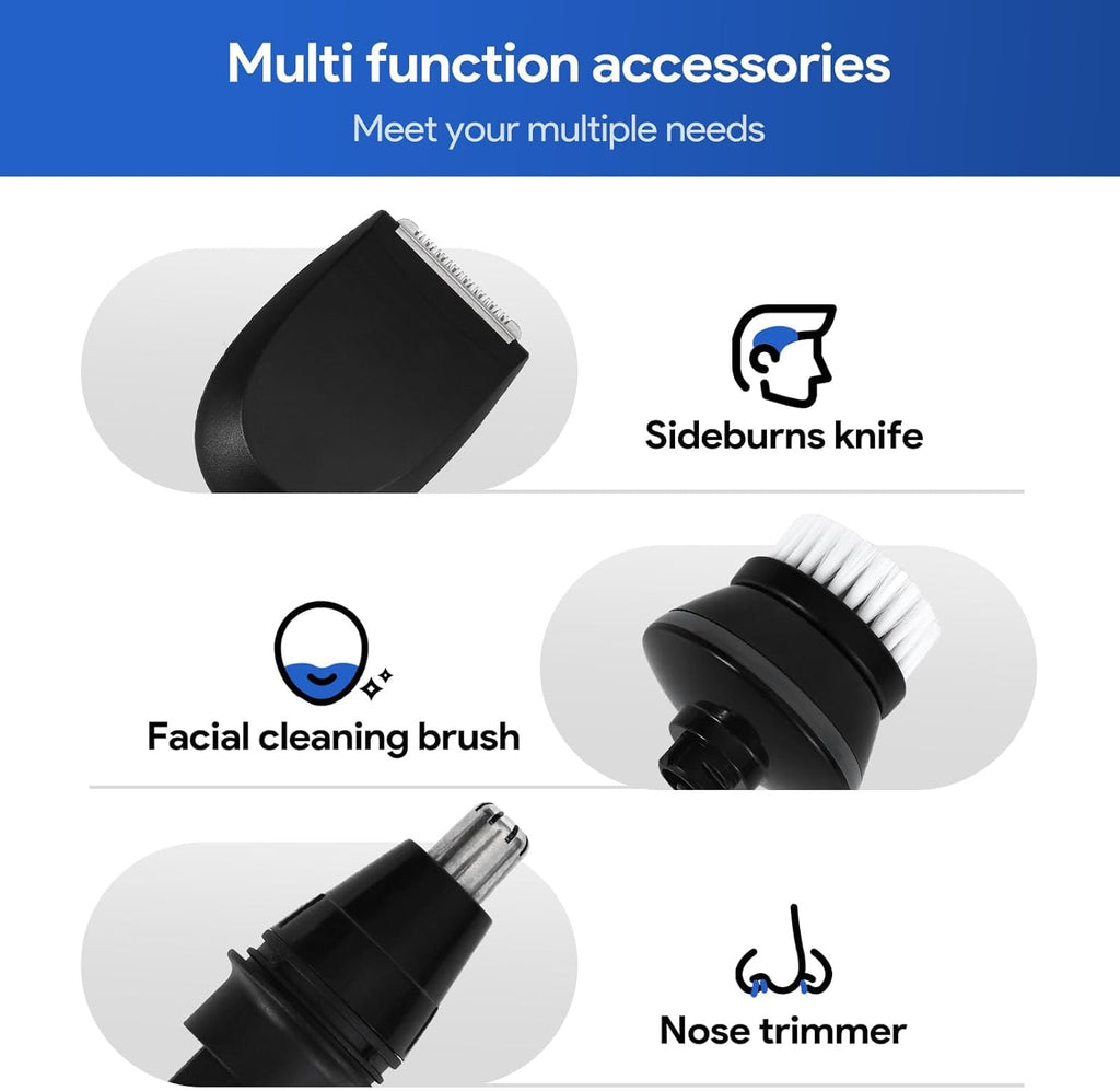 4-in-1 Electric Shaver for Men, All-in-One Men's Grooming Kit, Rechargeable Waterproof Men Electric Shaver, Wet & Dry Shaving with Cordless Beard, Nose Hair Trimmer
