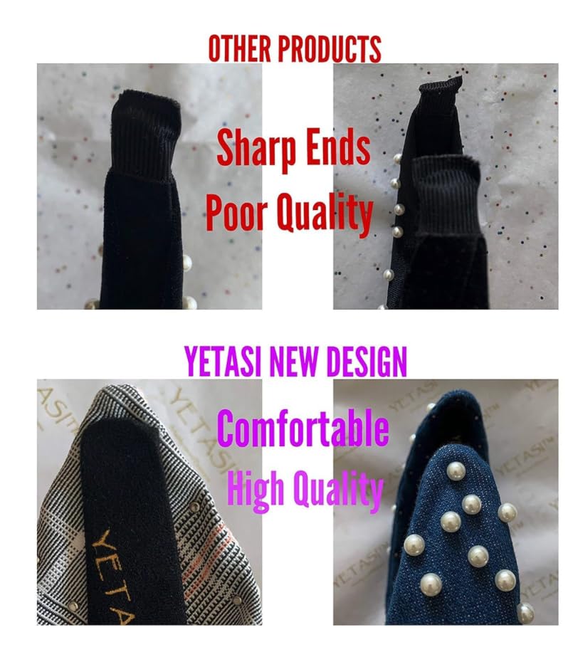 YETASI Navy Blue Floral Knotted Headband for Women Warable All Day Made of Silk Quality Flower Satin Fabric, Unique and Classy. Girls Headbands, Fashion Designer Top Knot Head band