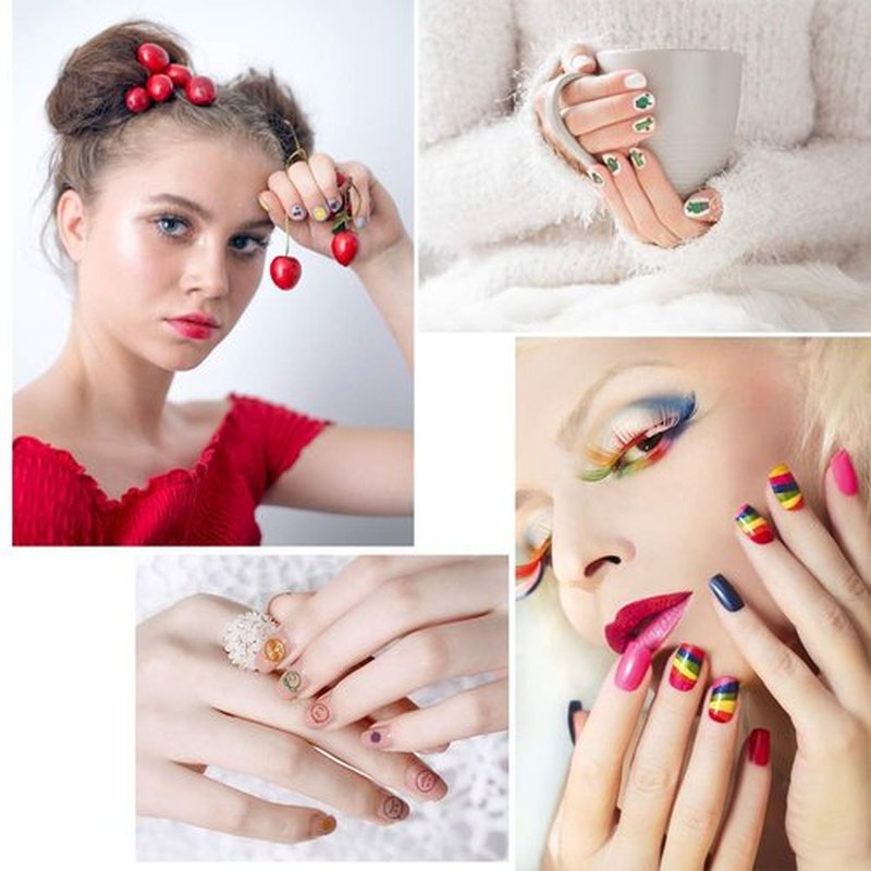 Fanoshon Cute Nail Decals Stickers for Women Girls Kids 200+ PCS, Self Adhesive Nail Tip Manicure Peduicure for Fingernails Toenails Fake Nails, Birthday Party Favors Christmas Stocking Stuffer