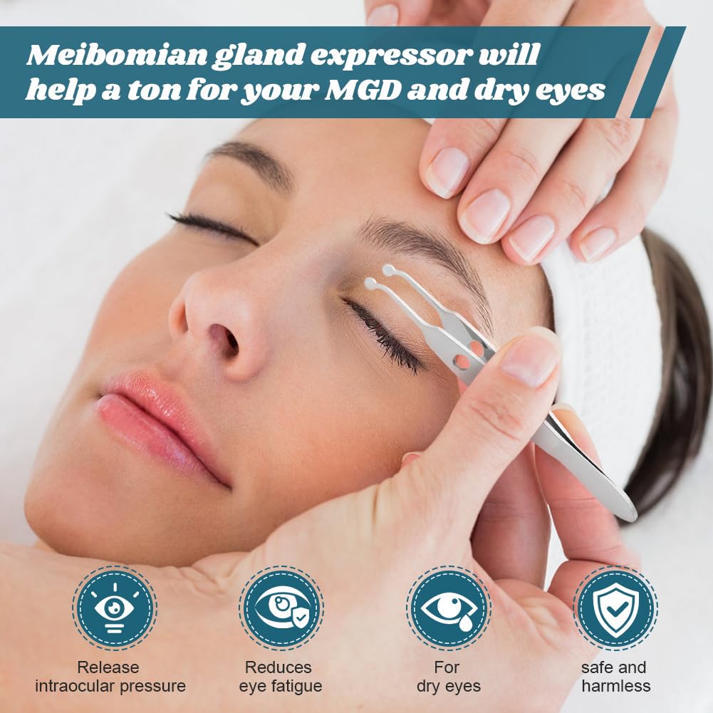 Meibomian Gland Expressor, Stainless Steel Eyelid Massage Tweezer with Positioning Pin, Eyelid Gland Blockage Unblocking Physiotherapy Tools, Eyeli-d Expressor for Dry Eyes(SIZE:3x3mm/0.12x0.12inch)