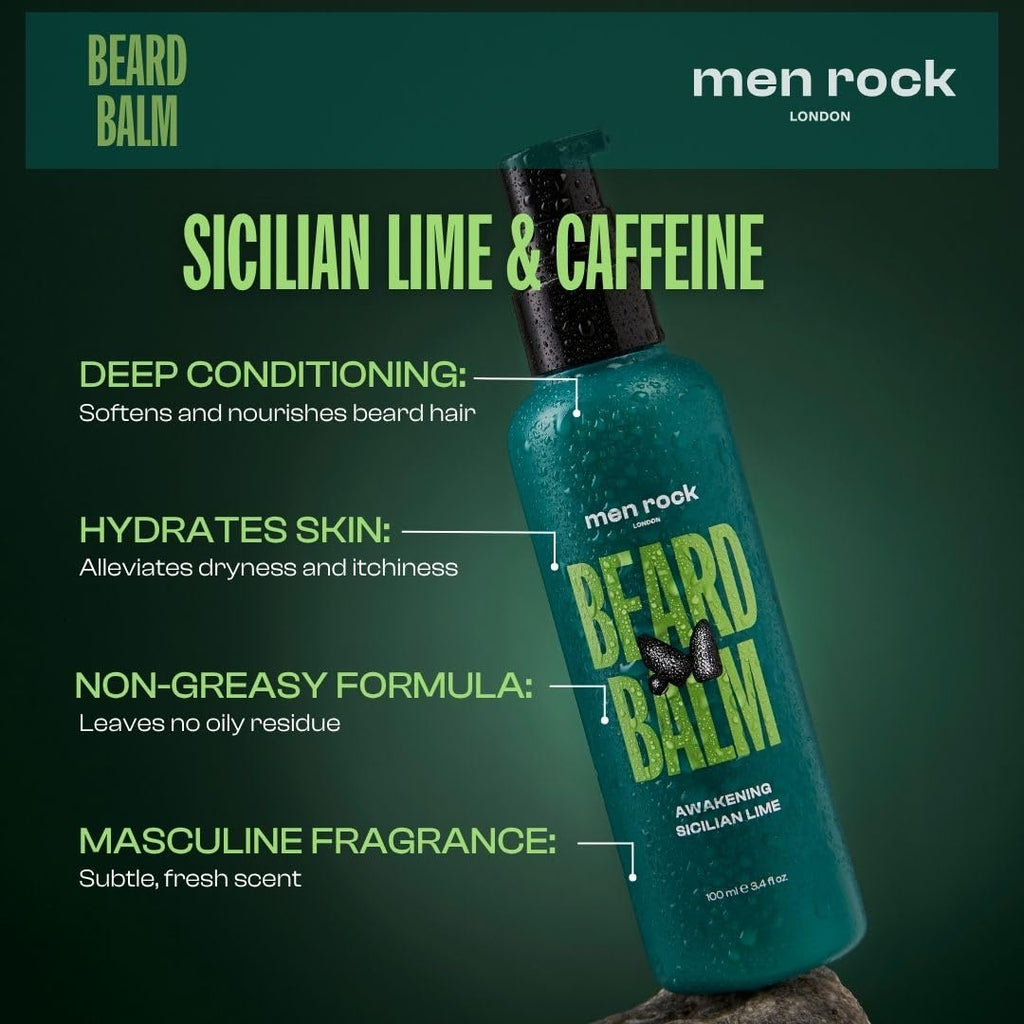 Men Rock Beardy Beloved Awakening Essential Beard Kit - Sicilian Lime - Beard Oil, Balm, and Wash - Mens Face Care - Skincare Products for Men - 3 Pc