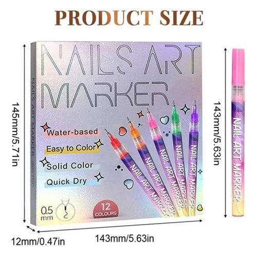 12 Colors Nail Art Pens Set, 2026 New Nail Art Markers Polish Pen for 3D Nail Art, 0.5mm Quick Dry Nail Polish Pens for Drawing, Painting & Dotting, DIY Nail Art Pen Set for Manicure Design Tools