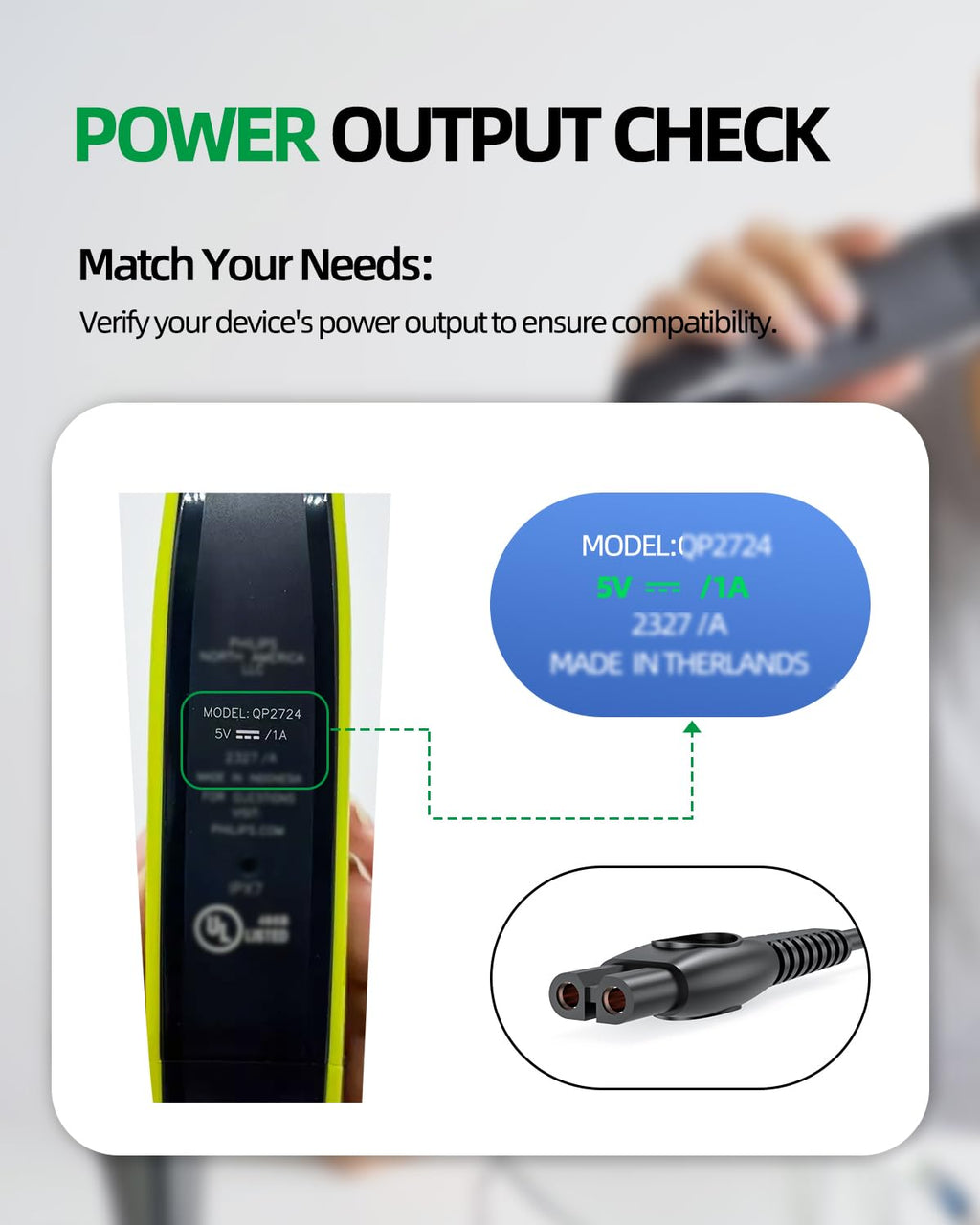 5V Fast Charger Fit for Philips Norelco One Blade 360 QP2724 QP2834 QP1924 QP4631 QP6542 QP6552 QP4530 QP1324, MG7910 MG5910 MG9510 MG9525 MG9525, for Phillips OneBlade Trimmer Electric Shaver Razor