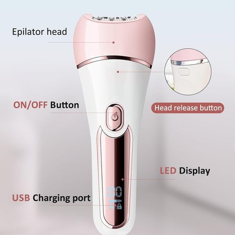 Skiennix 6-in-1 Epilator for Women - Waterproof Hair Removal, Shaver & Facial Brush | Pink