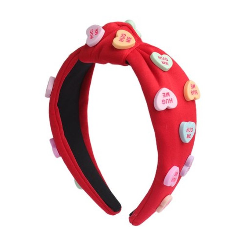 HIFANMM Valentines Day Headbands Red Knotted Heart Hair Bands for Women Girls, Hearts Candy Charm Hair Accessories, Non Slip Wide Top Knot Fashion Hair Decoration Party Supplies Hair Hoop 1 Pcs