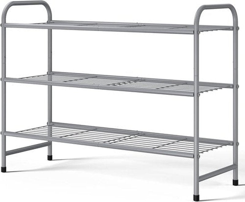 Kitsure Shoe Rack - Sturdy Stainless Steel Organizer for Closet & Entrance | 3-Tier, 25.6" Wide, Grey