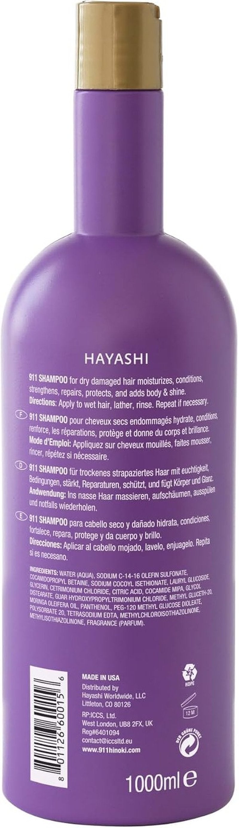 Hayashi System 911 Shampoo - Nourishing Formula for Healthy Hair | 33.8 Oz / 1000 ml