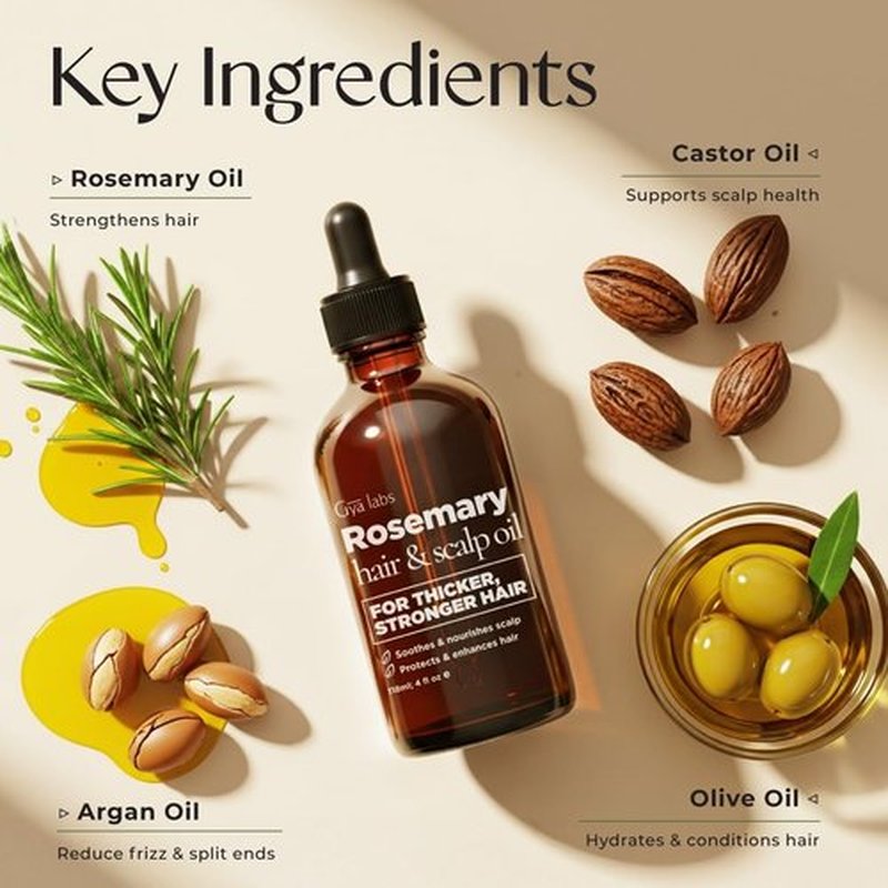 Gya Labs Rosemary & Castor Hair Styling Oil - 4 Fl Oz - Rosemary To Strengthen Hair - Protect & Tame Frizz - Hydrate Dry Scalp with 0.17 Fl Oz Deep Revival Argan Oil