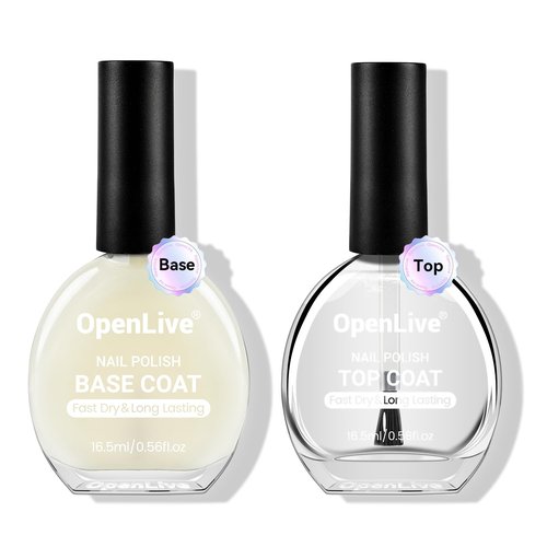 OpenLive Nail Polish Set - Quick Dry Base & Top Coat | 16.5ml High-Gloss Finish for DIY Nail Art