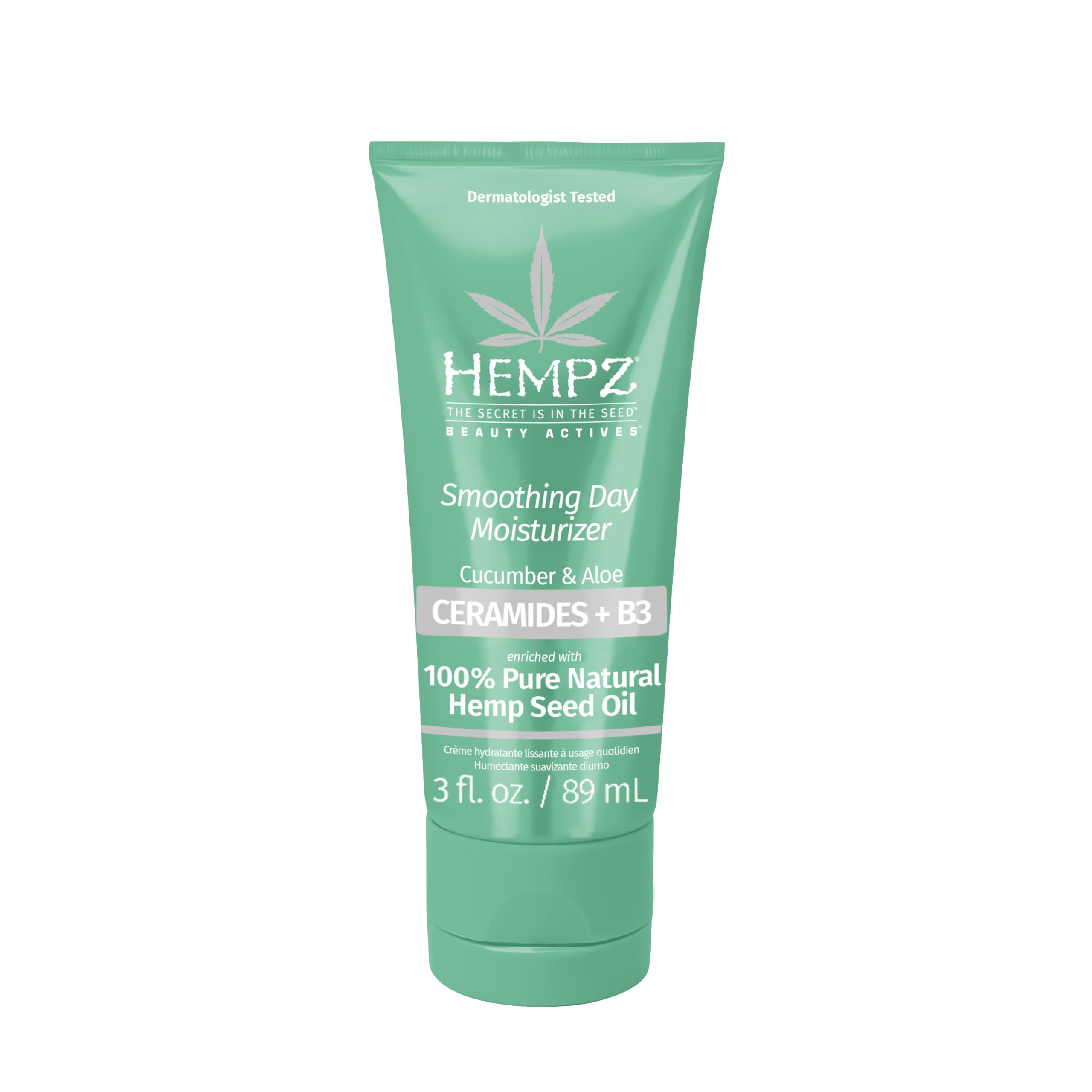 Hempz Cucumber & Aloe Smoothing Day Moisturizer - Hydrating Daily Cream Rich with Minerals, Vitamin C, & Hempseed Oil to Hydrate & Repair Extremely Dry or Sensitive Skin, for Face & Body, 3 Oz