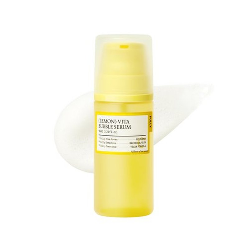 FULLY Lemon Vita Bubble Facial Serum, 69% Organic Jeju Lemon Water & Vitamin C, Instant Glow & Hydration, Niacinamide + Glutathione for Radiance & Tone Refining, Vegan Korean Skincare, 3.21 fl.oz