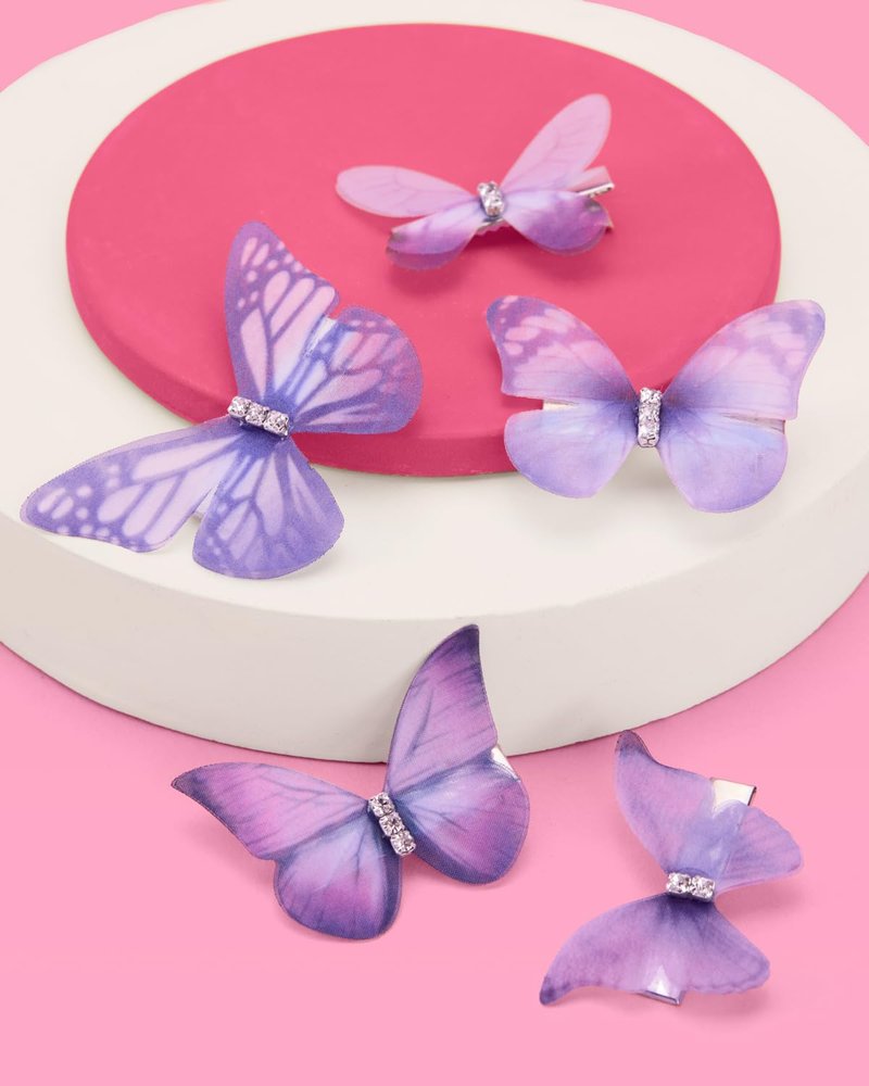 xo, Fetti Purple Butterfly Rhinestone Organza Hair Clips - 5 pcs | Bachelorette Party Favors, Birthday Girl Accessory, Concert Party Decorations, Rave Hair Supplies, Festival