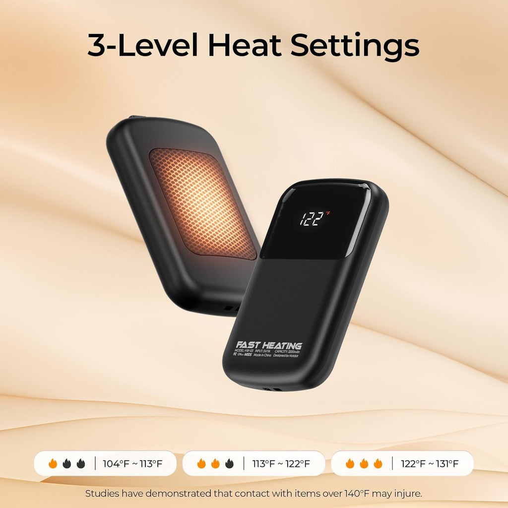 Hotdot AI Hand Warmers Rechargeable with Gift Box, 2 Pack Portable Electric Hand Warmer with LED Display Battery and Temperature, Fast Heating, for Men, Women, Hunting Camping Black