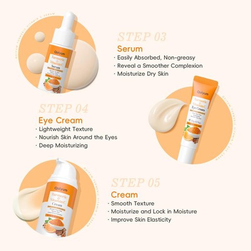 QUIYUM Skin Care Set, Turmeric Vitamin C Skincare Kits 5PCS - Beauty Facial Skin Care Routine Set Kit for Women, Dark Spot Remover for Face, Reduce Acne, Even Tone, Glow, Valentine's Day Birthday Gift
