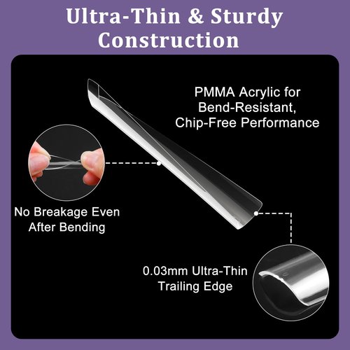 Laza 600pcs No C Curve Clear Fake Nail Tips 12 Sizes Half Cover Flat Nail Tips Square Straight Extra Long False Nail Tips for Acrylic Nails Extension Tips — 3XL