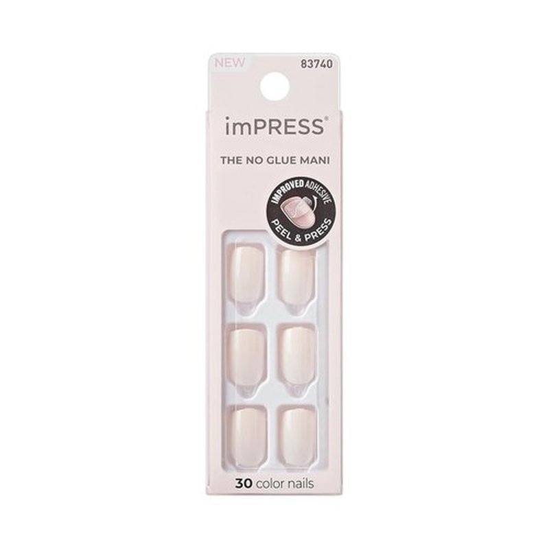 KISS imPRESS Press-On Nails - No Glue Needed, Point Pink Color, Short Squoval Shape, 30 Nails Included