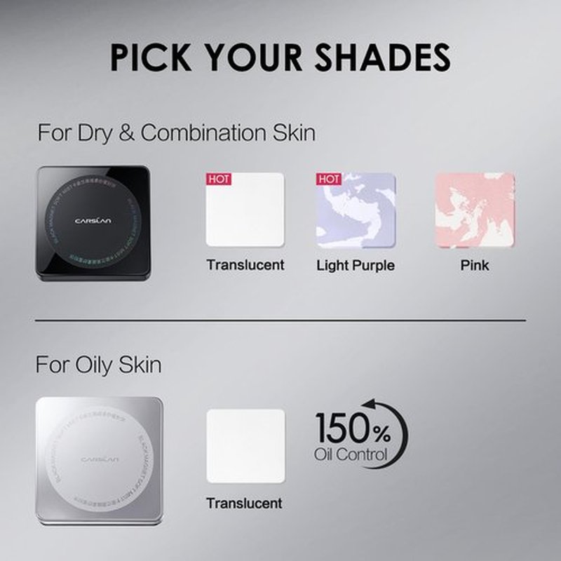 CARSLAN Waterproof Face Pressed Powder Compact, 24H Longlasting Oil Control Pressed Setting Powder Talc-Free Makeup, Shine Free, Poreless, Smooth, 01 Translucent for dry&com skin (0.28Oz)