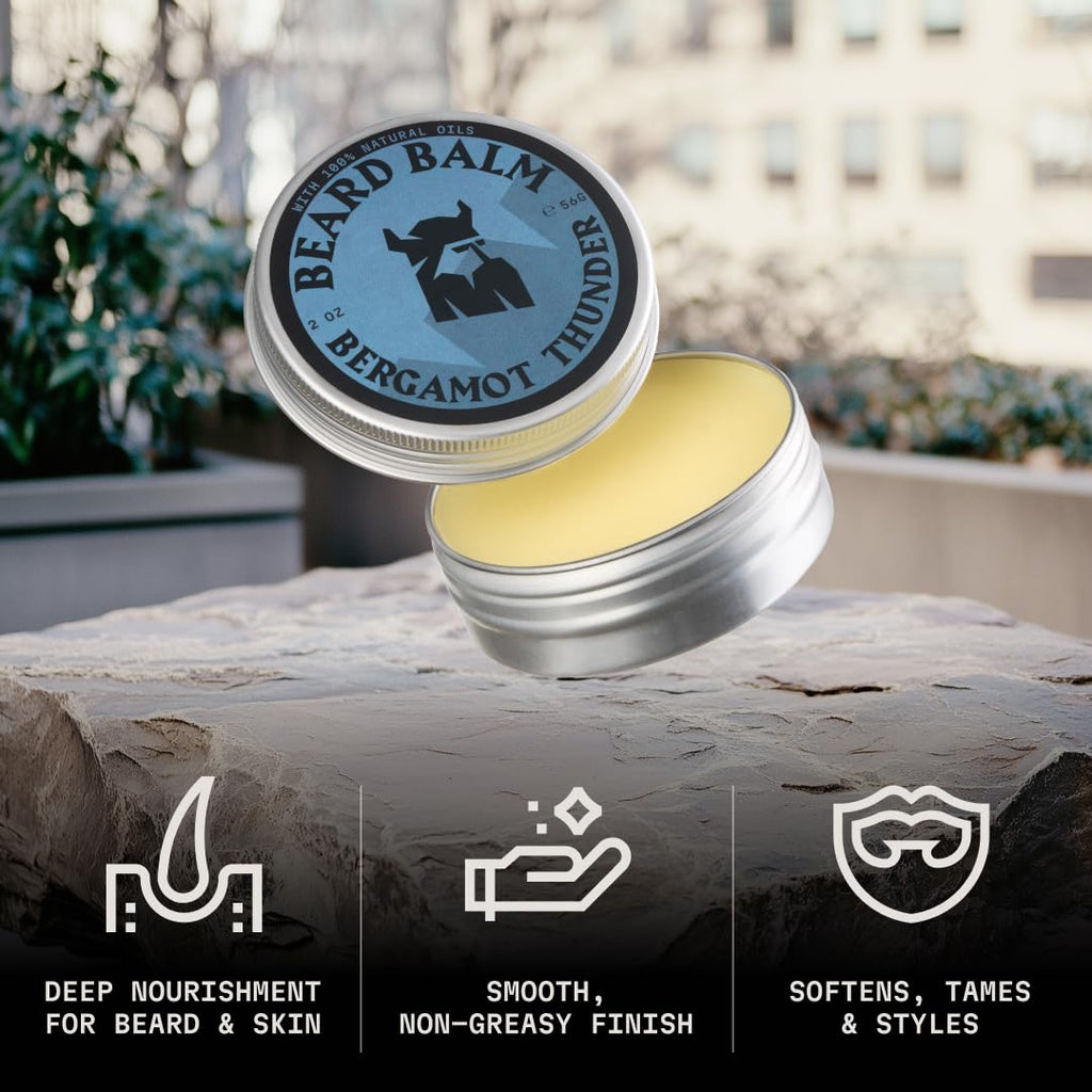 Striking Viking Beard Balm for Men - 2 Oz (1 Pack), Bergamot Thunder - Leave in Beard Conditioner - Styling Balm Made with Naturally Derived Beard Butter, Argan & Jojoba Oils