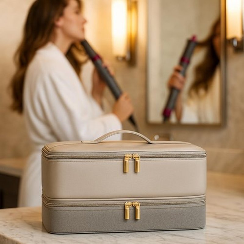 BellaBag for Dyson Airwrap Travel Case, Shark Flex Style Case, Hair Dryer Travel Bag, Shark Hair Dryer Storage, Airstraight Air Wrap Flexstyle Fusion Organizer, Dyson Travel Bag (Beige & Gray)