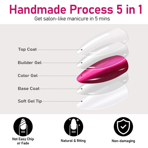 BelleOnyx Press on Nails Short-Hot Pink Cat Eye Press on Nails Almond Natural Fit & Glossy Stick on Nails with Glue in 15 Sizes-30 Reusable Fake Nails with Glue & Glue Remover for Women