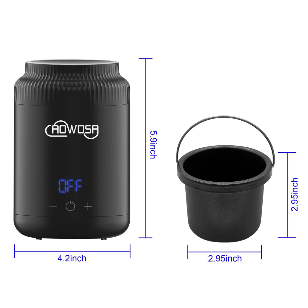 Mini Wax Pot Warmer for Hair Removal, Professional Portable Digital Wax Heater Machine for Facial Body SPA Salon, with 200ml Non-stick Pot, ℃/℉ Switchable Display, 100 Brow Sticks