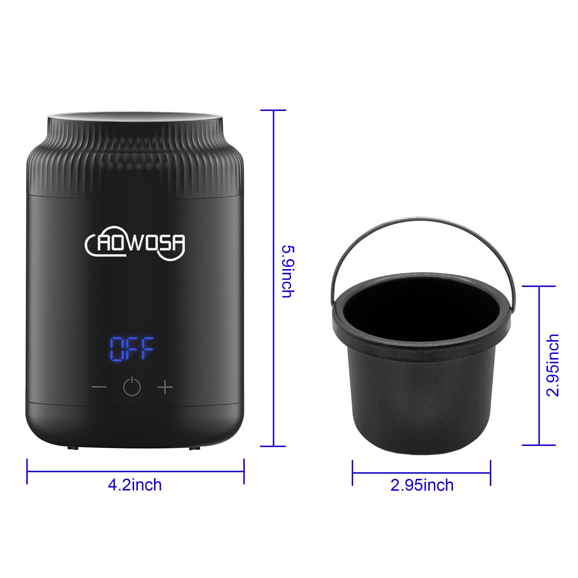 Mini Wax Pot Warmer for Hair Removal, Professional Portable Digital Wax Heater Machine for Facial Body SPA Salon, with 200ml Non-stick Pot, ℃/℉ Switchable Display, 100 Brow Sticks