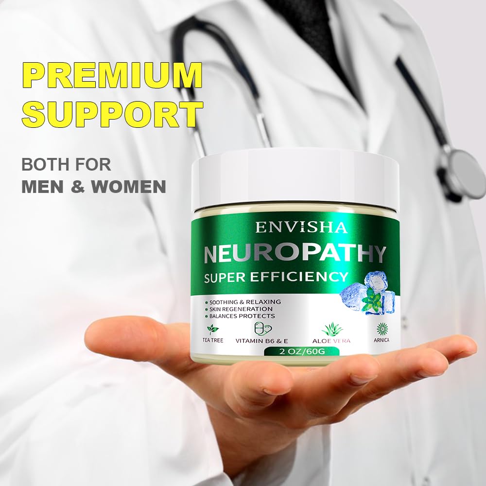 ENVISHA Neuropathy Cream with Menthol, Arnica, Aloe Vera, Emu, Vitamin B6, Extra Strength for Feet, Hands, Legs, 2oz