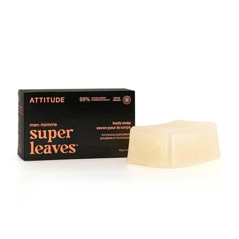 ATTITUDE Bar Soap | Natural Body Wash for Men with Avocado Oil - EWG Verified, Patchouli & Bourbon, 4 Oz