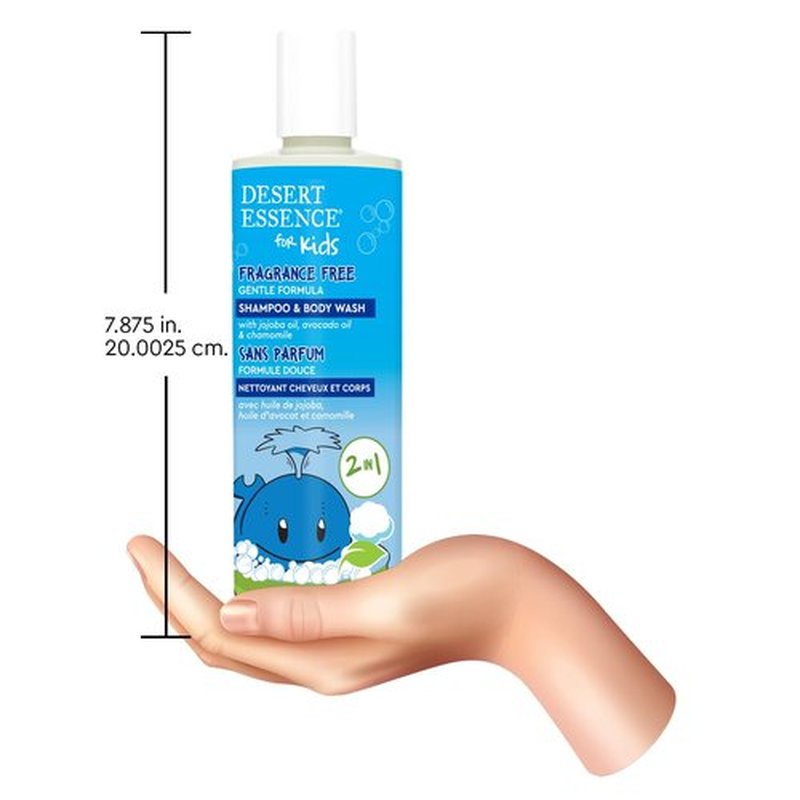 Desert Essence Kids Fragrance Free 2-in-1 Shampoo & Body Wash, Gentle Cleanser for Children’s Hair and Skin, Tear-Free Bath Wash for Kids, 12 fl oz
