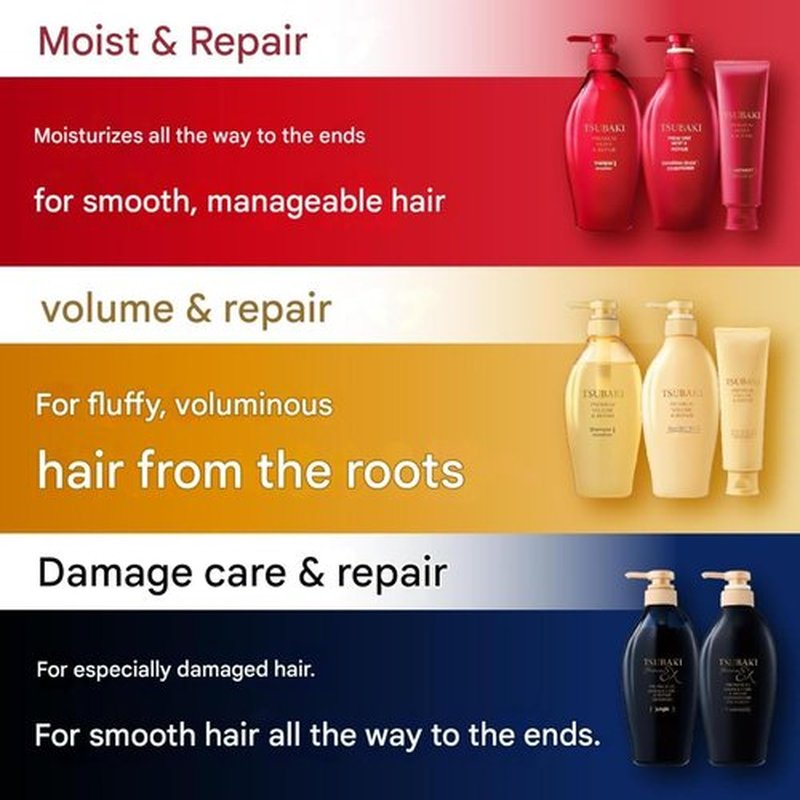 Hair Mask bundle with Moist Repair Tsubaki Shampoo and Conditioner Refill Set - Camellia Oil - Moisturizes, Protects Dry Damaged Hair, 300ml+300g