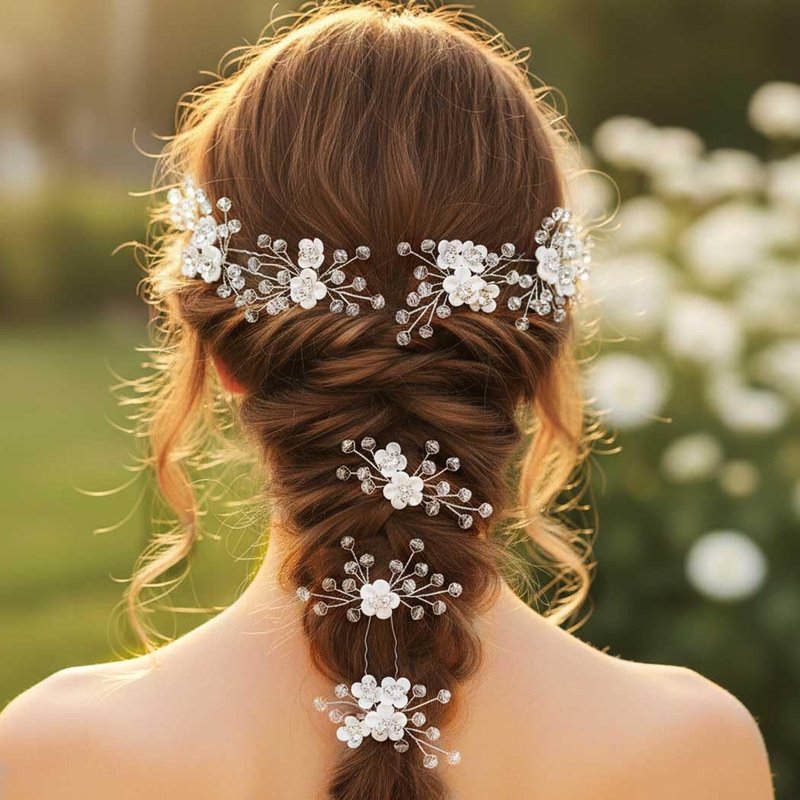 Yean Baby Breaths Hair Pins Flower Silver Hair clips Wedding Hair Accessories for Girls(Pack of 5)
