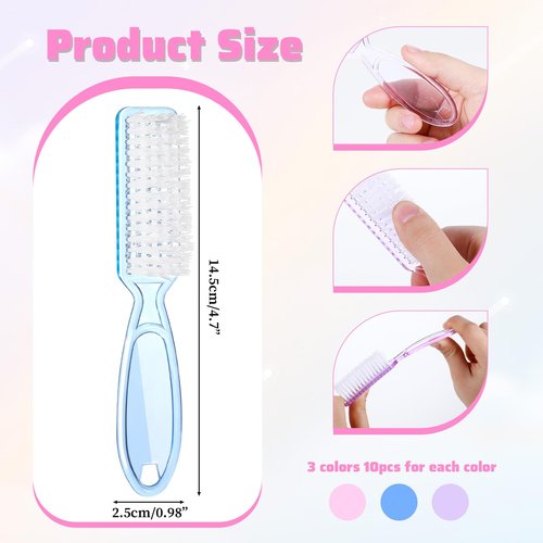 30 PCS Nail Scrubber Brush, Handle Grip Nail Brushes for Cleaning Fingernails Toenails, Finger Nail Brush Set for Cuticle Manicure Pedicure, Women Men Home Salon