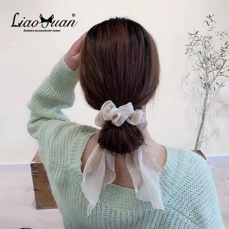 6 Pcs Scrunchies and Hair Accessories: Chiffon Floral Bowknot Ponytail Holders, Soft Elastic Hair Ribbons and Bunny Ear Ties for Women and Girls