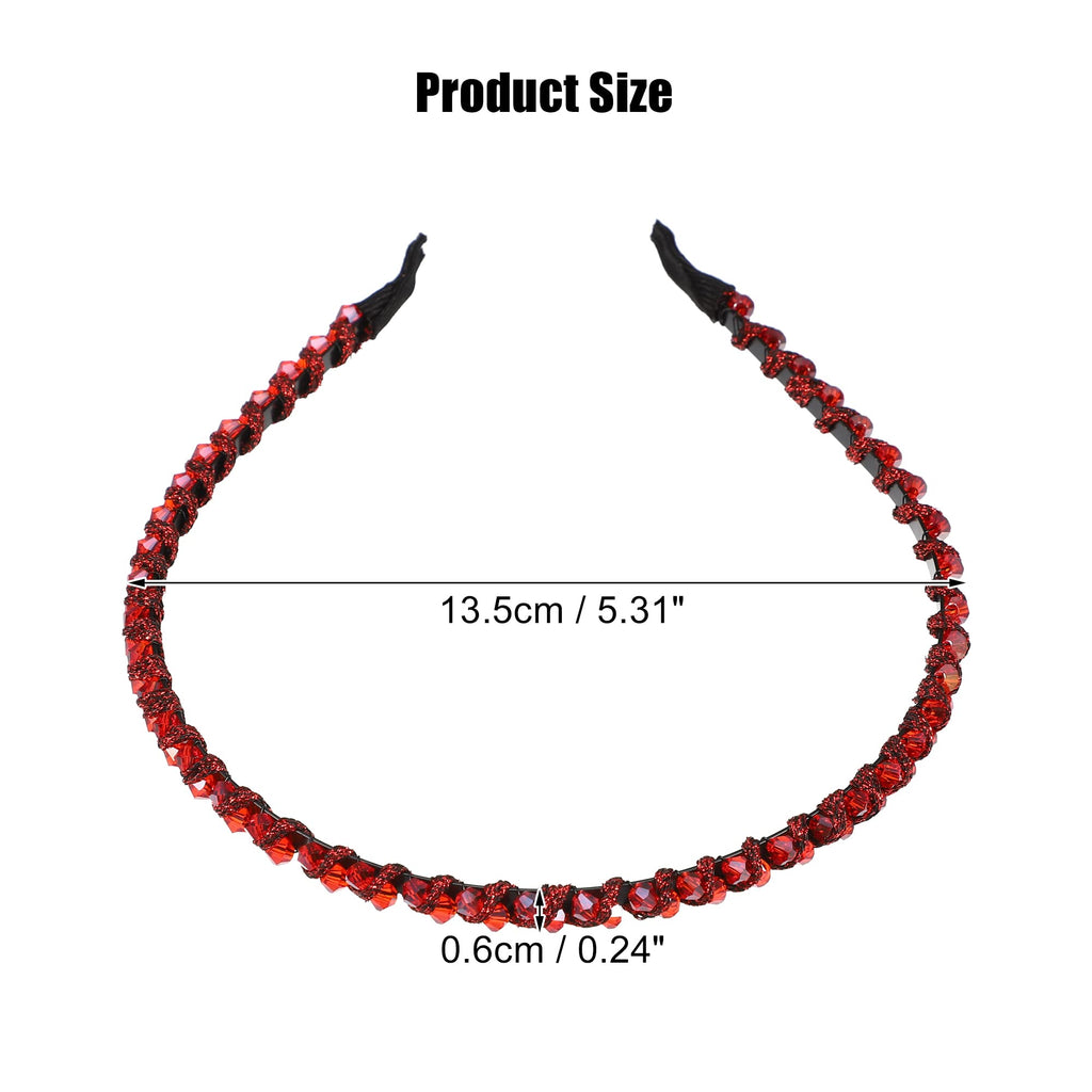 VOCOSTE 1 Pcs Rhinestone Hair Hoop Headband, Hairband for Women, Red, 0.24 Inch Wide