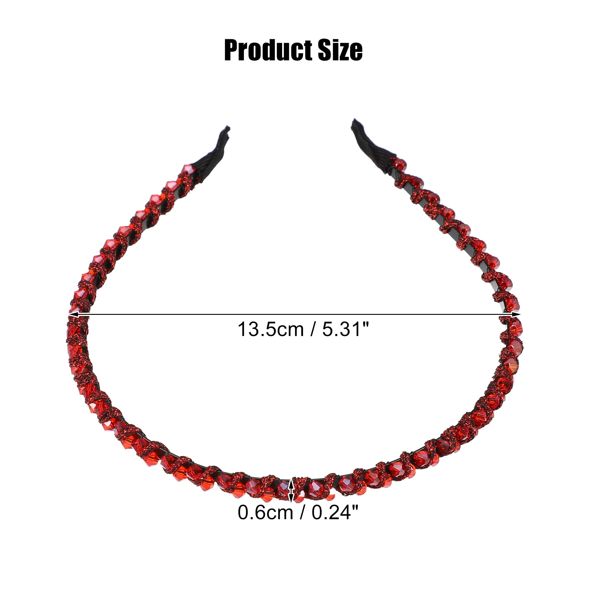VOCOSTE 1 Pcs Rhinestone Hair Hoop Headband, Hairband for Women, Red, 0.24 Inch Wide